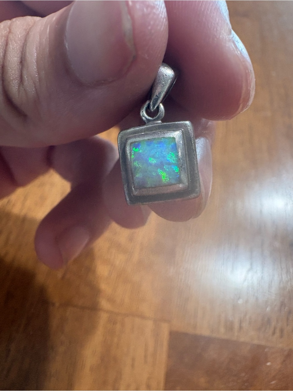 Sterling Silver Opal Square Pendant - Blue Green Opal